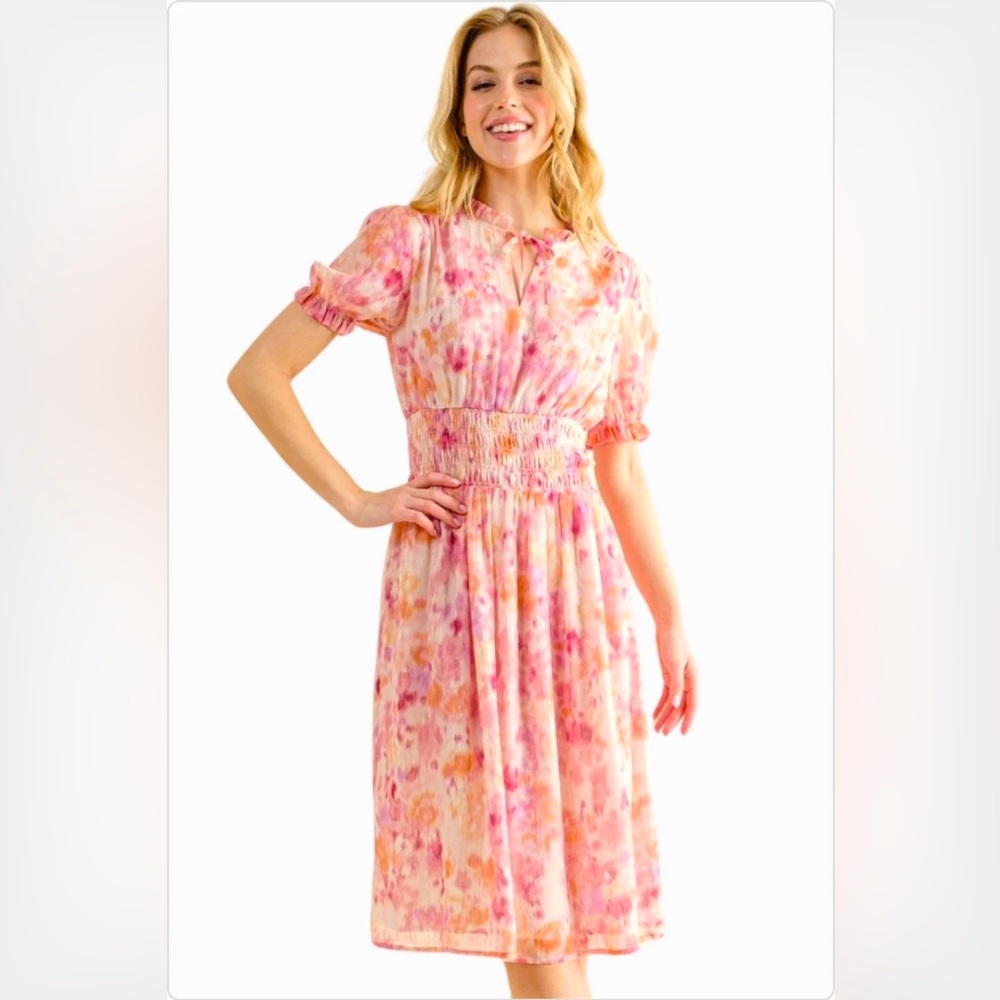🆕 And The Why Los Angeles Metallic Dress Watercolor Party Boho Chic Colorful